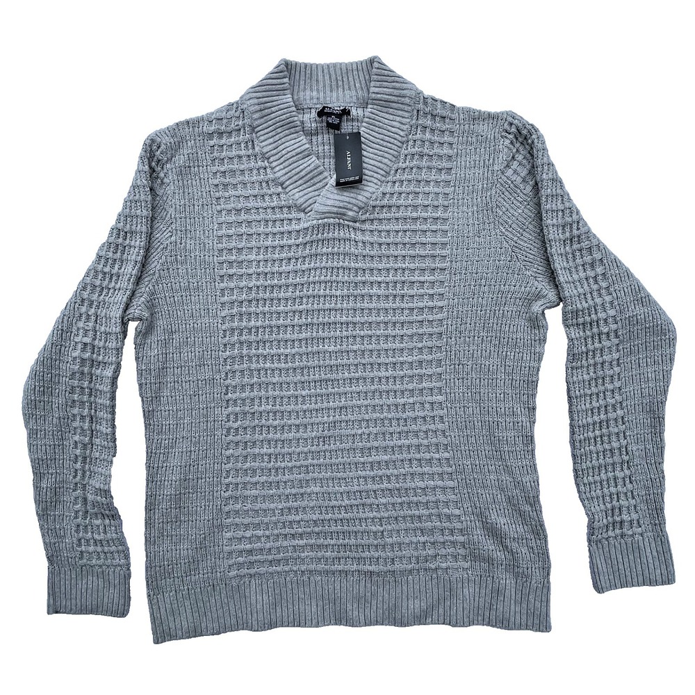 Alfani  Sweater Mens XL Regular Fit Gray Sweatshirt Shawl‎ Pull Over V neck Grey